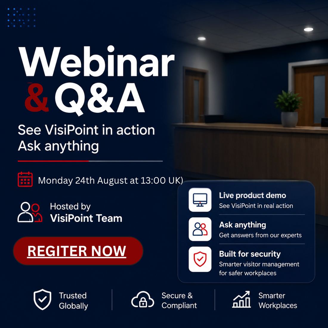 Square graphic promoting a VisiPoint webinar and Q and A session